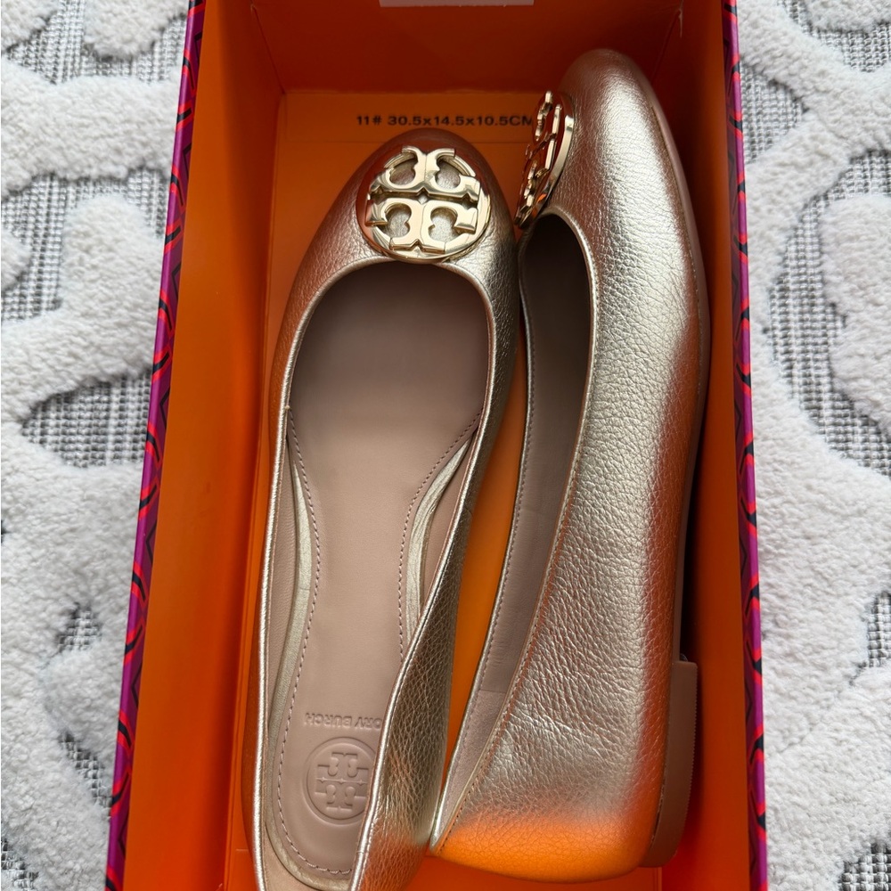 NEW tory Burch Claire ballet flat spark gold - Picture 2 of 7
